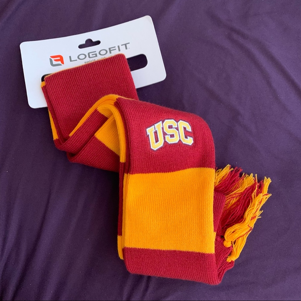 USC Trojans Cardinal and Gold Stripe Scarf with Patch and Fringe (6ft long)